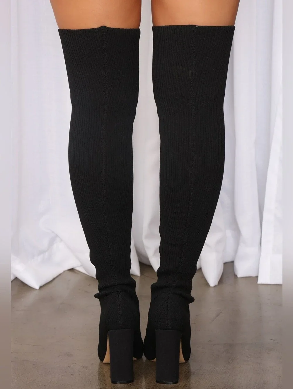 Fashion Nova Show Stealer Black Over-the-Knee Boots Size 8.5